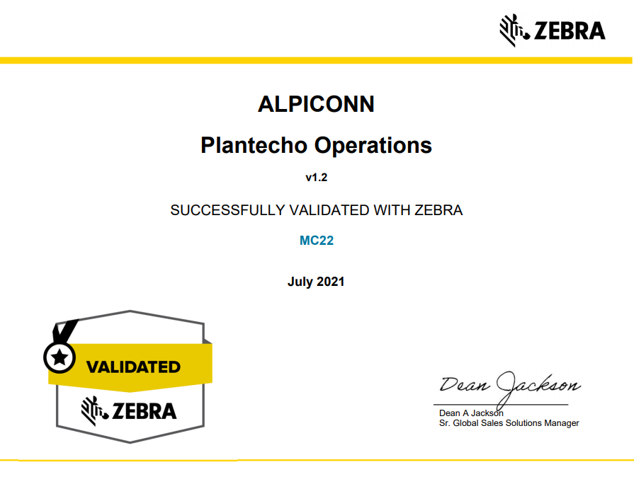 Plantecho Operations validation certificate